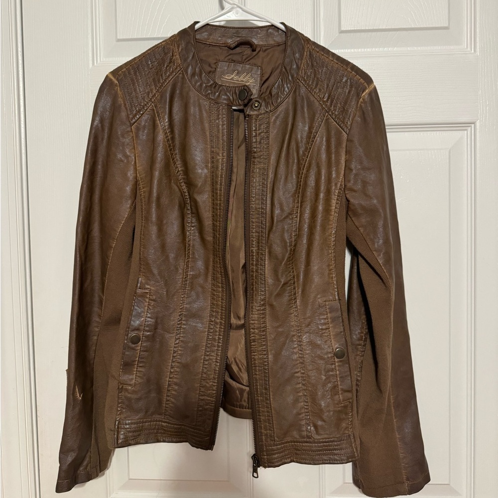 Brown Distressed Leather Jacket - image 1